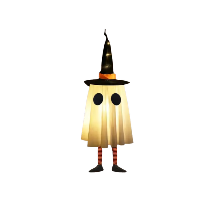 SpookyGlow – Hanging Ghost Lamp with Witch Hat Charm