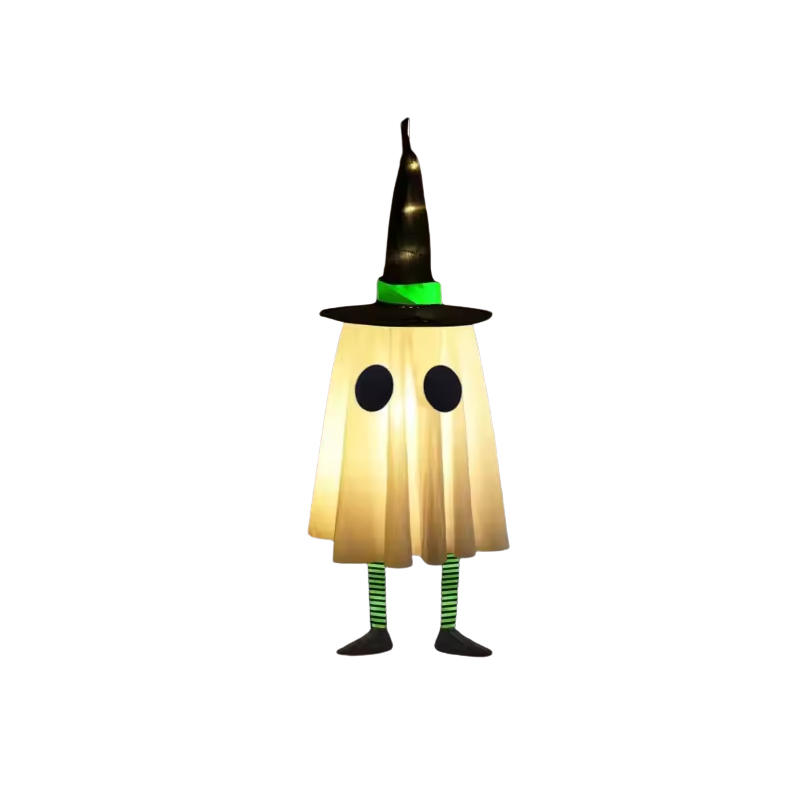 SpookyGlow – Hanging Ghost Lamp with Witch Hat Charm