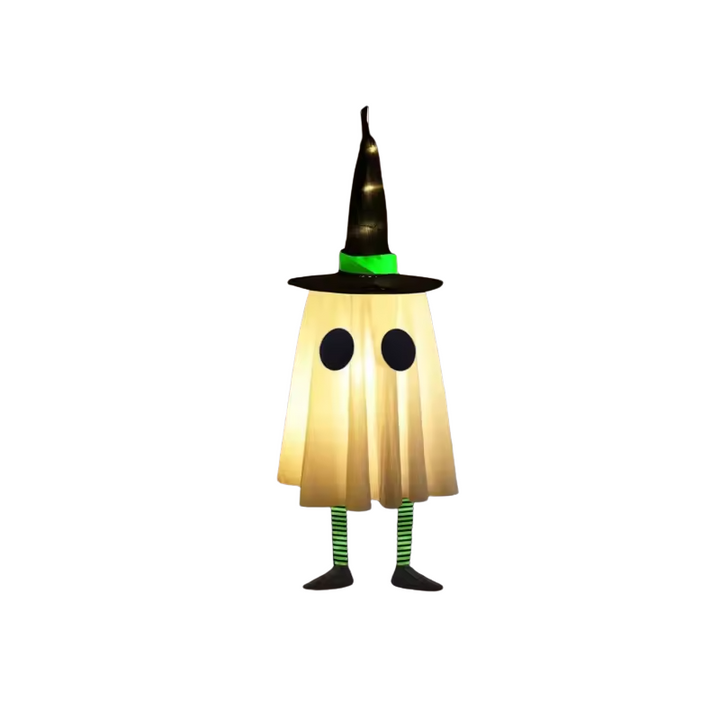 SpookyGlow – Hanging Ghost Lamp with Witch Hat Charm