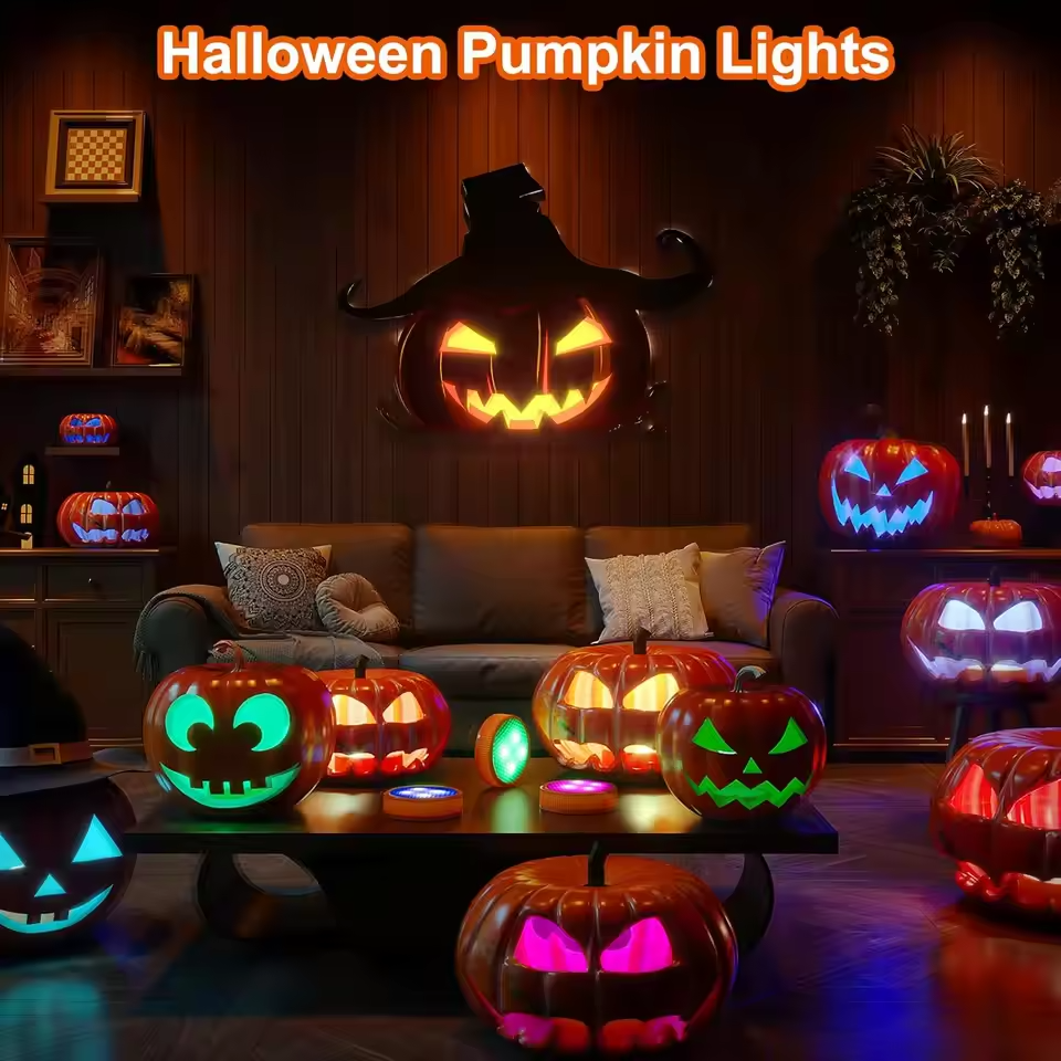 GlowJack – 2 Pack LED Pumpkin Lights with Colorful Charm