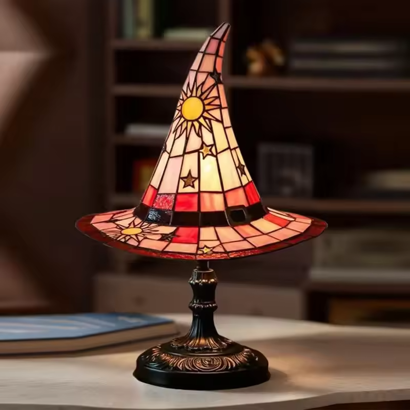 Handcrafted Witch Hat Lamp with Magical Charm