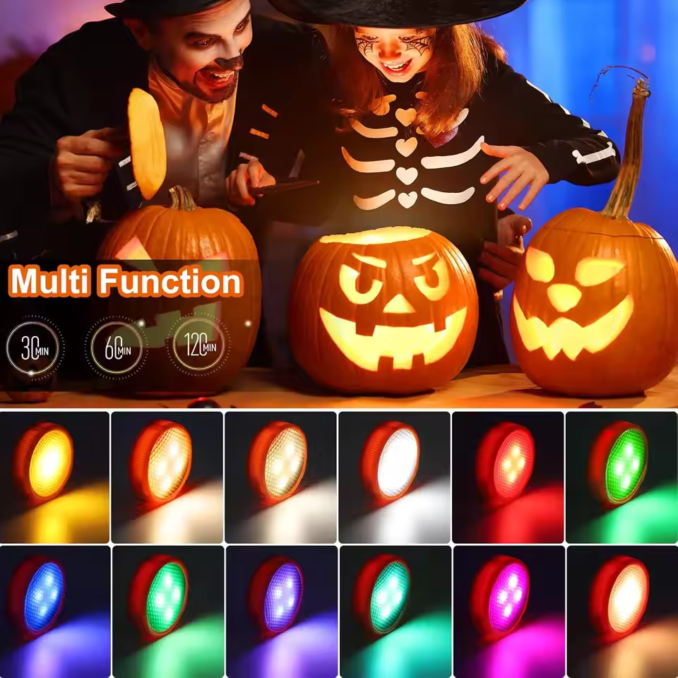 GlowJack – 2 Pack LED Pumpkin Lights with Colorful Charm